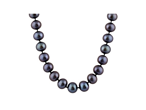 7-7.5mm Black Cultured Freshwater Pearl 14k White Gold Strand Necklace 16 inches