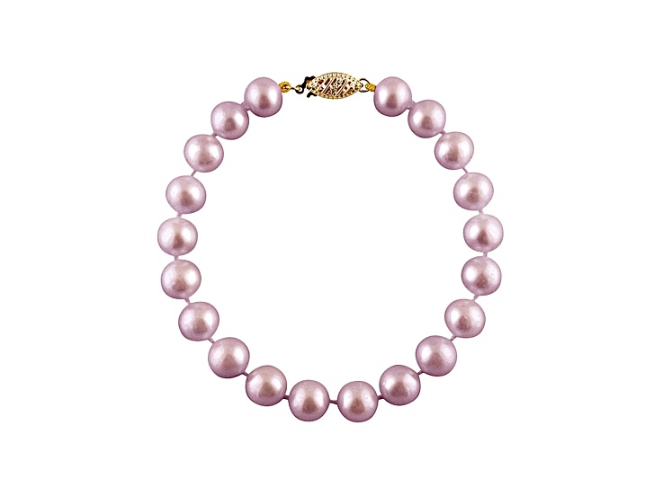 6-6.5mm Purple Cultured Freshwater Pearl 14k Yellow Gold Line Bracelet 8 inches