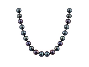 7-7.5mm Black Cultured Freshwater Pearl Sterling Silver Strand Necklace