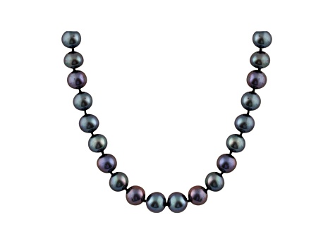 7-7.5mm Black Cultured Freshwater Pearl Sterling Silver Strand Necklace