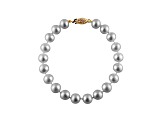 6-6.5mm Silver Cultured Freshwater Pearl 14k Yellow Gold Line Bracelet