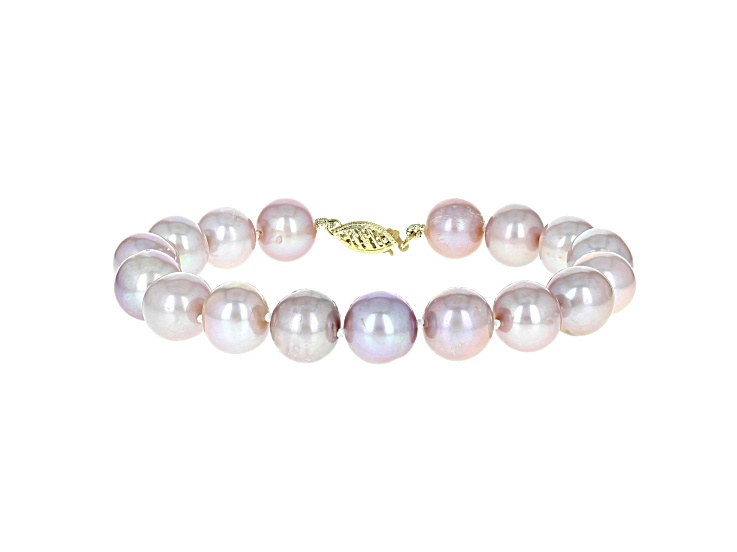 11-11.5mm Purple Cultured Freshwater Pearl 14k Yellow Gold Line Bracelet