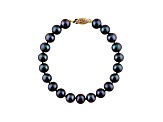 10-10.5mm Black Cultured Freshwater Pearl 14k Yellow Gold Line Bracelet
