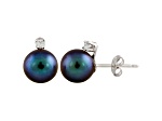 7-7.5mm Cultured Freshwater Pearl With Diamond 14k White Gold Stud Earrings
