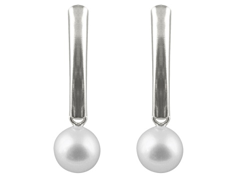 5.5-6.5mm White Cultured Freshwater Pearl 14k White Gold Shield Earrings - PII755 - Vimarsana News