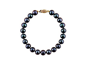 9-9.5mm Black Cultured Freshwater Pearl 14k Yellow Gold Line Bracelet 7.25 inches