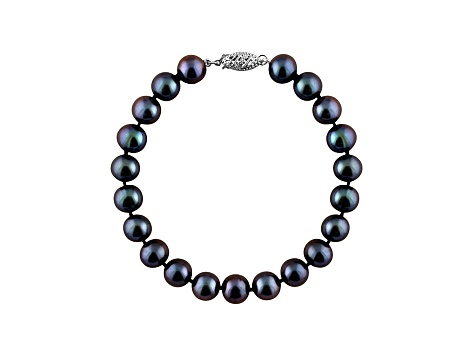 7-7.5mm Black Cultured Freshwater Pearl Rhodium Over Sterling Silver Line Bracelet