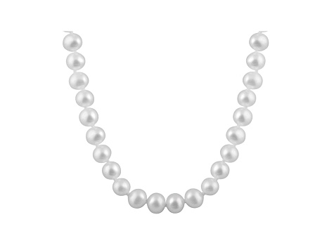 7-7.5mm White Cultured Freshwater Pearl Sterling Silver Strand Necklace