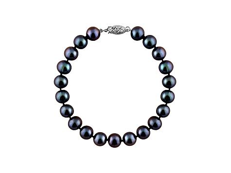 6-6.5mm Black Cultured Freshwater Pearl Rhodium Over Sterling Silver Line Bracelet