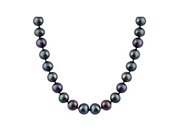 Picture of 6-6.5mm Black Cultured Freshwater Pearl 14k White Gold Strand Necklace 20 inches