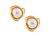 7-7.5mm White Cultured Freshwater Pearl 14k Yellow Gold Earrings