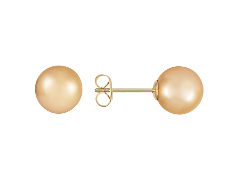 10-10.5mm Golden Cultured South Sea Pearl 14k Yellow Gold Stud Earrings