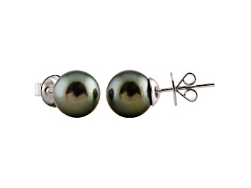 Picture of 8-8.5mm Cultured Tahitian Pearl Rhodium Over Sterling Silver Stud Earrings