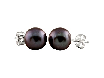 Picture of 7-7.5mm Black Cultured Freshwater Pearl 14k White Gold Stud Earrings