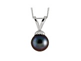8-8.5mm Black Cultured Freshwater Pearl 14k White Gold Pendant With Chain