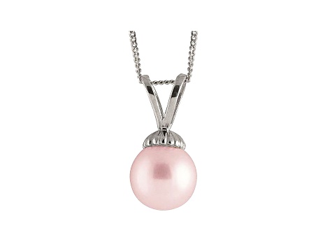 8-8.5mm Pink Cultured Freshwater Pearl 14k White Gold Pendant With Chain