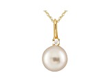 8-8.5mm Cultured Japanese Akoya Pearl Diamond 14k Yellow Gold Pendant With Chain