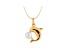 5-5.5mm Cultured Freshwater Pearl 14k Yellow Gold Dolphin Pendant With Chain
