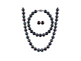 7-7.5mm Black Cultured Freshwater Pearl Sterling Silver Jewelry Set