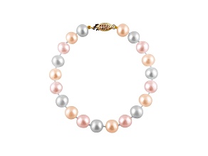 9-9.5mm Multi-Color Cultured Freshwater Pearl 14k Yellow Gold Line Bracelet