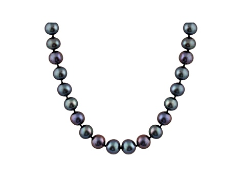 6-6.5mm Black Cultured Freshwater Pearl Rhodium Over Sterling Silver Strand Necklace