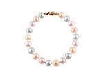 10-10.5mm Multi-Color Cultured Freshwater Pearl 14k Yellow Gold Line Bracelet