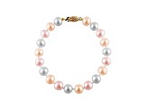 10-10.5mm Multi-Color Cultured Freshwater Pearl 14k Yellow Gold Line Bracelet