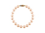 10-10.5mm Pink Cultured Freshwater Pearl 14k Yellow Gold Line Bracelet 8 inches