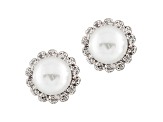 7-7.5mm White Cultured Freshwater Pearl With Diamond 14k White Gold Earrings
