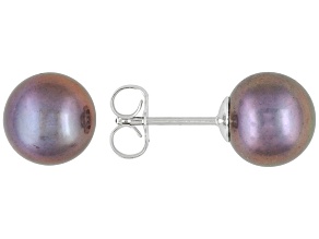 Black Cultured Freshwater Pearl Rhodium Over Sterling Silver Stud Earrings 8-9mm