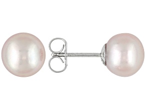 Round Pink Cultured Freshwater Pearl Solid Sterling Silver   Stud Earrings