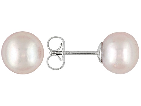 7 To 8mm Pink Cultured Freshwater Pearl Sterling Silver 18 inch Necklace & Stud Earring Jewelry Set