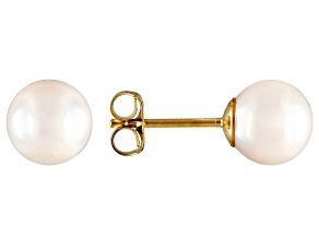 Round White Cultured Japanese Akoya Pearl 14k Yellow Gold Stud Post Earrings