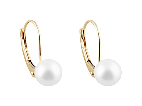 White Cultured Freshwater Pearl 14k Yellow Gold Dangle Earrings