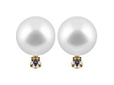 White Cultured Freshwater Pearl Diamond Accent 14k Yellow Gold Earrings