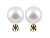 Cultured Freshwater Pearl .1ctw Diamond 14k Yellow Gold Stud Earrings