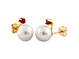 Cultured Freshwater Pearl .1ctw Ruby 14k Yellow Gold Stud Earrings