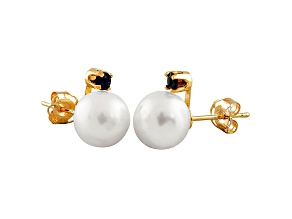 Cultured Freshwater Pearl .1ctw Sapphire 14k Yellow Gold Stud Earrings