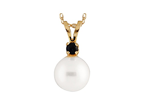 Cultured Freshwater Pearl .05ctw Sapphire 14k Yellow Gold Pendant With Chain