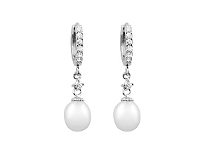 7.5-8mm Drop Shape Cultured Freshwater Pearl .24ctw Bella Luce® Rhodium Over Silver Dangle Earring