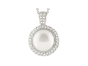 Cultured Freshwater Pearl .34ctw Cubic Zirconia Rhodium Over Silver Pendant
