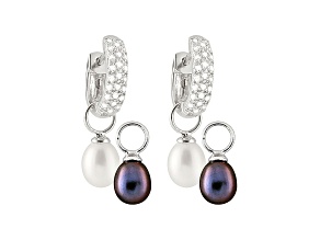 Cultured Freshwater Pearl .48ctw Cubi Zirconia Rhodium Over Sterling Silver interchangeable Earrings