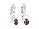 Cultured Freshwater Pearl .48ctw Cubi Zirconia Rhodium Over Sterling Silver interchangeable Earrings