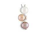 Cultured Freshwater Pearl .23ctw Cubic Zirconia Rhodium Over Silver Pendant