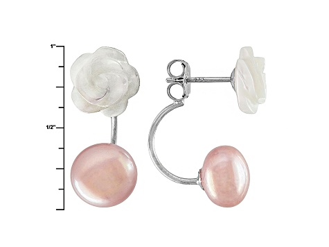 Pink Cultured Freshwater Pearl, White Mother Of Pearl Silver Earring