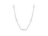 White Cultured Freshwater Pearl Rhodium Over Silver Station Necklace