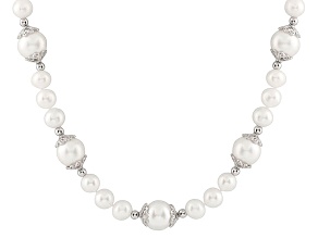 White Cultured Freshwater Pearl Rhodium Over Silver Strand Necklace