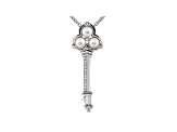 White Cultured Freshwater Pearl Rhodium Over Silver Key Pendant With Chain