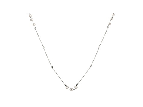 White Cultured Freshwater Pearl, Diamond Simulant Station Necklace 36 inch