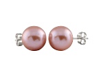 9-9.5mm Purple Cultured Freshwater Pearl 14k White Gold Stud Earrings